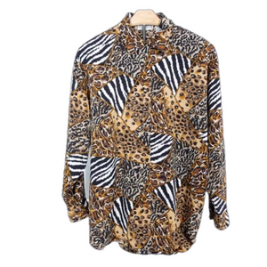 Women's | Le Caviar | Vintage Brown Animal Print Long Sleeve Blouse